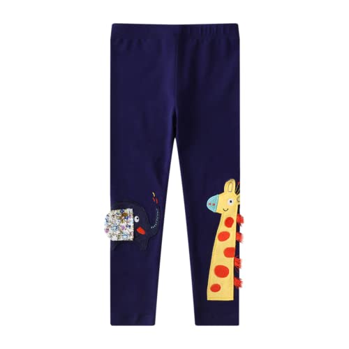 CM-Kid Dziewczęce spodnie bawełniane dziecięce elastyczne spodnie na wiosnę jesień i zimę legginsy, Żyrafa ciemnoniebieska, 116 cm