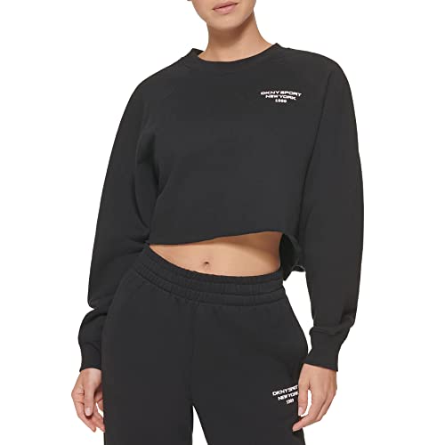 DKNY Damska koszulka sportowa Hd Mini Logo Cropped Pullover Shirt, czarny, L