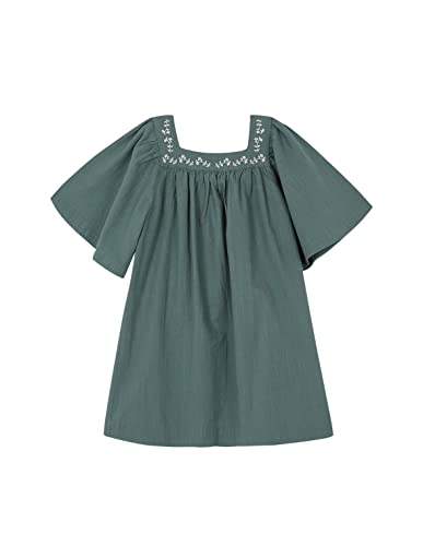 Gocco Zielona sukienka z haftem z rękawem dla dziewczynek, Zielonkawy, 5-6 lat