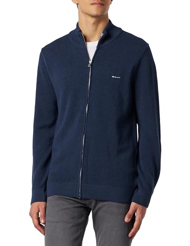 GANT Męski bawełniany kardigan z zamkiem błyskawicznym, granatowy melanż, 3XL