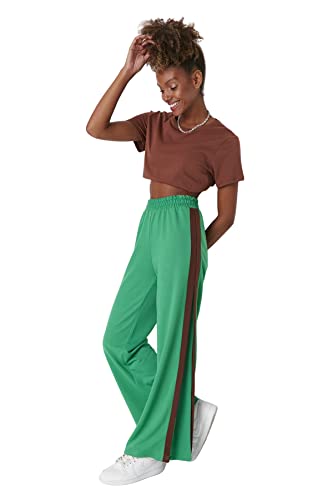 Trendyol Damskie spodnie dresowe z szerokimi nogawkami, zielone, L, ZIELONY, L