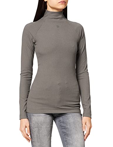 G-STAR RAW Damska koszulka z długim rękawem Ribbed Mock Slim, szary (Gs Grey C946-1260), XS
