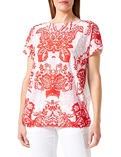 Gerry Weber Damska koszulka 170220-35009, ecru/biały/czerwony/pomarańczowy, nadruk, 44, Ecru/biały/czerwony/pomarańczowy nadruk, 44