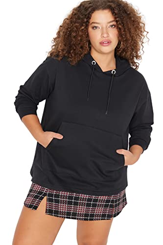 Trendyol Damska bluza oversize z kapturem w rozmiarze plus size, czarna, 3XL, Czarny, 3XL duże rozmiary