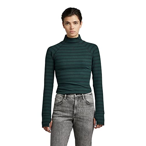 G-STAR RAW Damska koszulka Rib Mock Slim Ls, Wielokolorowy (Laub/Caviar Stripe D22074-d201-d405), L
