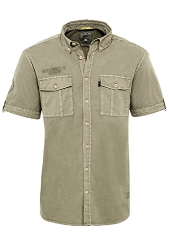camel active Męska koszula z krótkim rękawem z bawełny, khaki, M