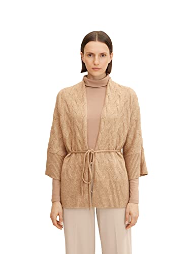TOM TAILOR Damski Kardigan z paskiem do wiązania 1032630, 30263 - Soft Light Camel Melange, L