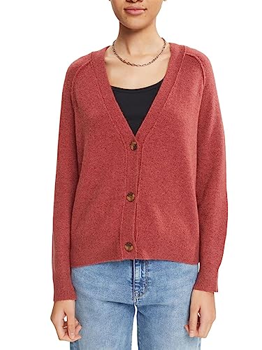 ESPRIT Z wełną: kardigan z dekoltem w serek, Terracotta, XXL