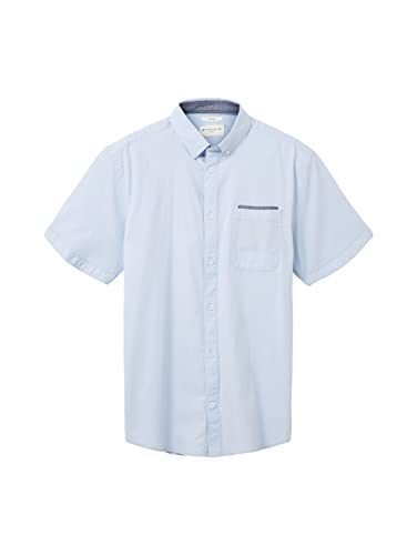TOM TAILOR Męska koszula slim fit z krótkim rękawem z kieszenią na piersi, 29633 - Light Blue Dotted Structure, S