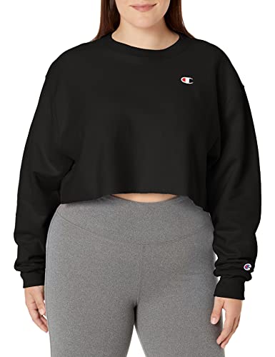 Champion Damska bluza z kapturem z odwróconym splotem cięta bluza, Czarny, M
