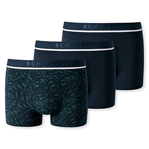 Schiesser Męskie Szorty w Stylu Retro, 3 Pary, Niebieskie Wzory, 4, Niebieski We Wzory, 4