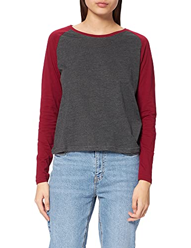 Urban Classics Damska koszulka z długim rękawem Contrast Raglan, Charcoal/Burgundy, XL