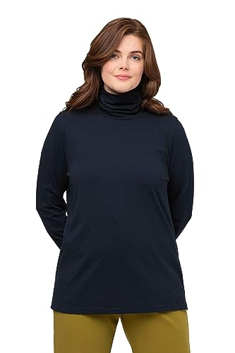 Ulla Popken Damska koszulka, golf, slim, długi rękaw, bawełna ekologiczna, koszulka z długim rękawem, morski, 58/60