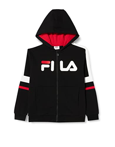 FILA Chłopięca bluza z kapturem Salewa z kapturem z blokowymi paskami, Czarno-jaskrawy biały, 134-140