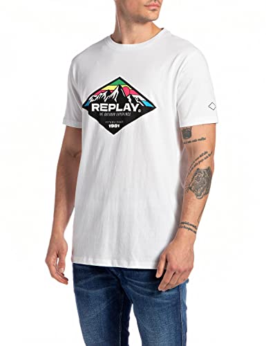 Replay Męski T-shirt M6299, 001 White, L, 001 White, L