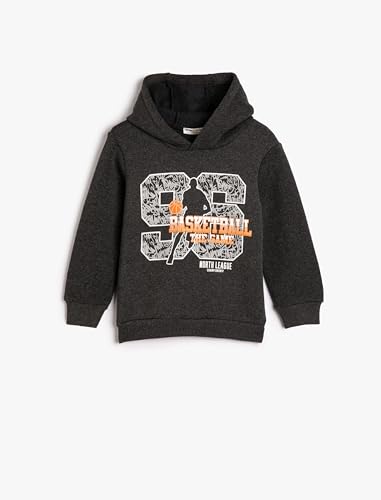 Koton Bluza chłopięca z kapturem, z długim rękawem, szczotkowana wewnętrzna, koszykówka, motyw nadruku, Anthracite (931), 7-8 Lat