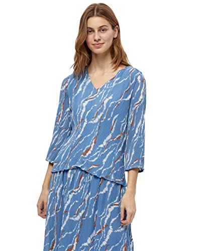 Minus Damska bluzka z rękawem 3/4 Rikka z dekoltem w serek, 9428p Denim Blue Graficzny nadruk, 6