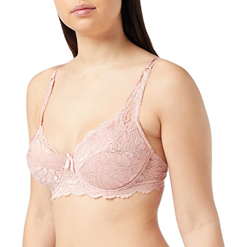 FM London Biustonosz push-up damski wyściełany koronkowy, pudrowy róż, 90L