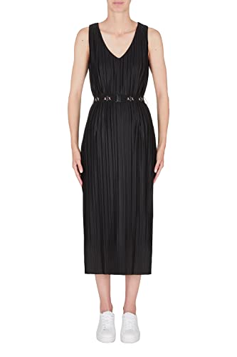 Armani Exchange Damska sukienka plisowana, klasyczny krój, czarna, ekstra mała, czarny, XXS