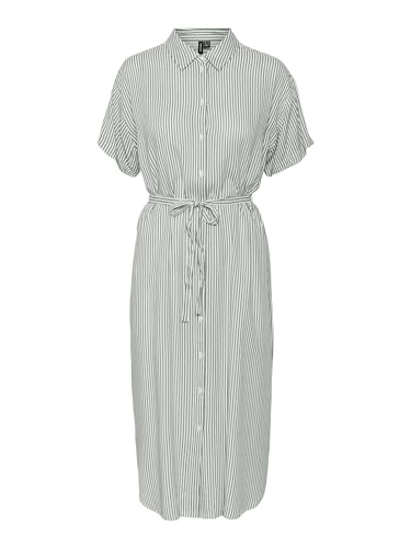 VERO MODA Damska sukienka Vmbumpy Ss Calf Shirt Dress Noos, Snow White/Stripes:laurel Wreath, L