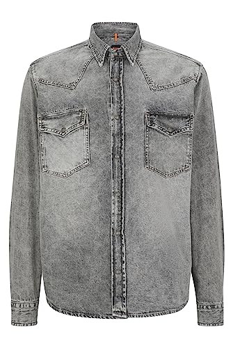 BOSS Męska koszula Lebop Relaxed-Fit z czystej bawełny denim, Black5, XXL