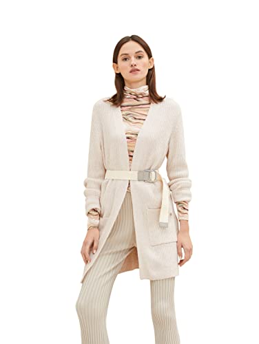 TOM TAILOR Denim Damski Kardigan długi styl z kieszeniami 1034490, 24421 - Creme Beige Melange, L