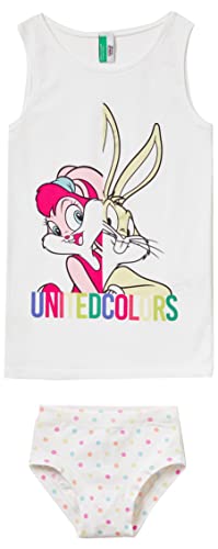 United Colors of Benetton Dziewczynki i chłopcy Comp(tank top + slip) spodnie 3zqm0h00e, białe wzorzyste 101, 110 cm, Biały wzór 101, 116