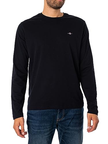 GANT Męski t-shirt REG Shield LS, czarny, standardowy, czarny, XXL