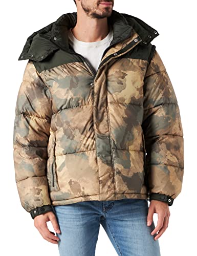Armani Exchange Męska kurtka z nadrukiem, kolorowy blok, zdejmowana kurtka z kapturem, Desert Camou, duża