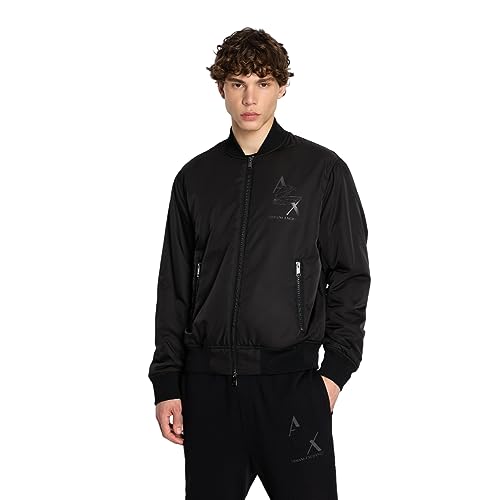 Armani Exchange Męska kurtka Eagle z logo Nylon Bomber Shell Jacket, czarny, M