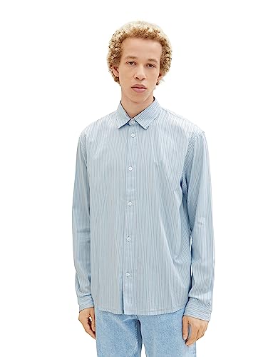 TOM TAILOR Denim Męska koszula o luźnym kroju w paski, 32343-wyblakły środkowy niebieski pasek, L