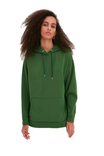 Trendyol Damska bluza z kapturem zwykła, zielona, M, ZIELONY