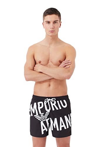 Emporio Armani Swimwear Emporio Armani Bold Boxer Swim Trunks, czarne/Oblique Logo, 56, Czarny/Oblique Logo
