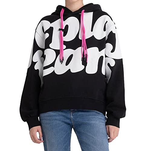 Replay Damska bluza z kapturem, 098 BLACK, S