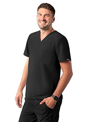 Adar Addition Scrubs dla mężczyzn - nowoczesny top z wieloma kieszeniami i dekoltem w serek, Czarny, XXS