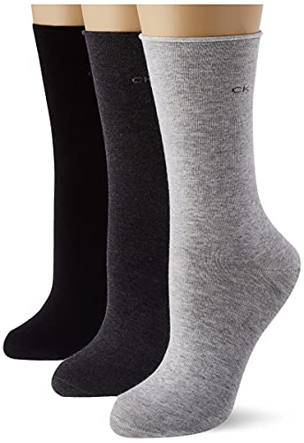 Calvin Klein Damskie skarpety Classic Sock Calvin Klein Roll Top Women's Crew Socks 3-pak, ciemnoszary melange, rozmiar uniwersalny, ciemnoszary melanż, rozmiar uniwersalny