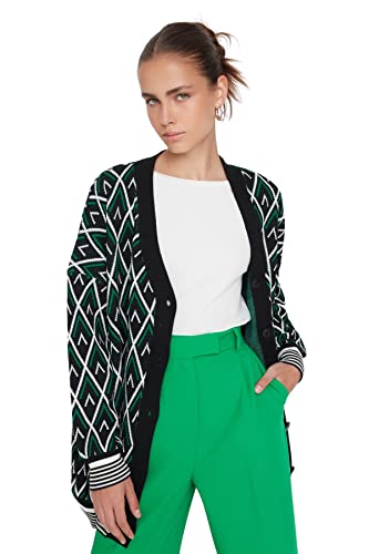 Trendyol Damski standardowy standardowy kardigan z dzianiny z dekoltem w serek, Czarny, S