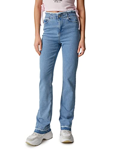 Koton Damskie spodnie jeansowe z nogawkami o obcisłym kroju z wysokim stanem - Victoria Slim Jean, Light Indigo (Lgt), 30-32