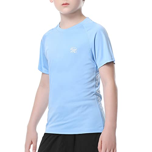 MEETWEE Boy Girl Wysypka kamizelka krótki rękaw stroje kąpielowe Rash Guard Top Sun UV Protection UPF 50+ Stroje Kąpielowe Kid, Niebieskie światło, 8 lat