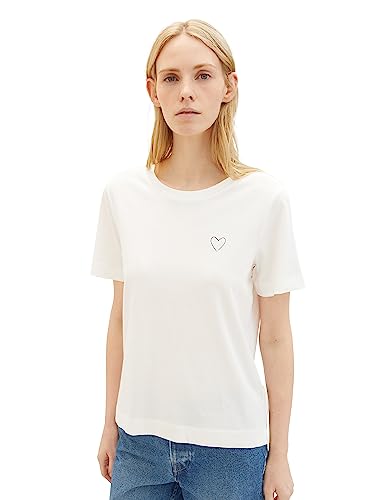 T-shirt damski TOM TAILOR z nadrukiem serca, 10315-Szept Biały, XXL