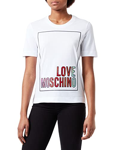 Love Moschino Damska koszulka spersonalizowana z logo pudełko graficzne z opalizującym FOI, Optyczny biały, 38