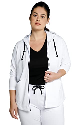 Ulla Popken Damska bluza z kapturem, akcentami kolorystycznymi, tylną długość swetra Cardigan, White Out, 58-60