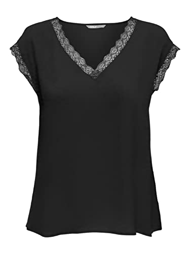 ONLY Damski dekolt ONLJASMINA S/S Lace Noos PTM Top, czarny, S, czarny, S