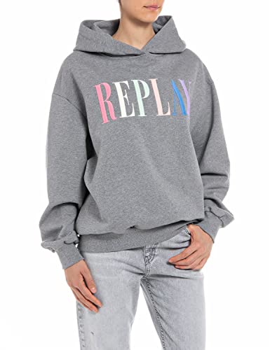 Replay Damska bluza z kapturem W3704B, M02 szary melanż, M, M02 Melange Grey., M