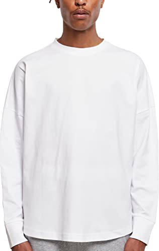 Build Your Brand Męski T-shirt z długim rękawem Oversized Cut On Sleeve Longsleeve, biały, 5XL