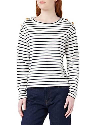 Naf Naf T-shirt damski, ecru/granatowy, M