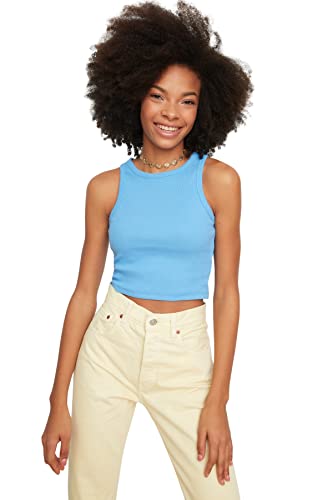 Trendyol Damska koszulka basic z dzianiny z wiązaniem na szyi, granatowy, L