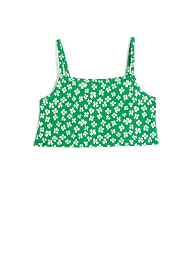 Koton Girls's Crop Top Strappy Flower Printed Cotton Blend Shirt, Green Design (8d2), 7-8 Lat
