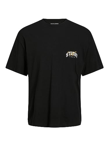 JACK & JONES Jorbrink Studio Back Tee Ss Crew Neck T-Shirt męski, czarny/nadruk: biały W. Orange Back Print, XXL