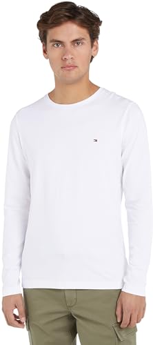 Tommy Hilfiger Męska koszulka z długim rękawem Stretch Slim Fit Long Sleeve Tee z okrągłym dekoltem, Biały, 3XL